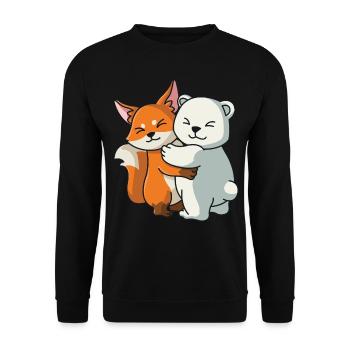 Fuchs und Eisbär niedliche Tiere knuddeln - Unisex Pullover - Schwarz - Vorne - Alina (178cm) & Michal (187cm)
