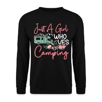 Just A Girl Who Loves Camping - Unisex Pullover - Schwarz - Vorne - Alina (178cm) & Michal (187cm)