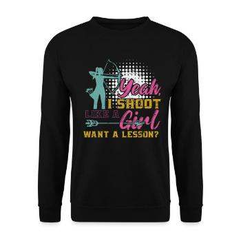 Bogenschütze ja Ich schieße wie ein Mädchen wollen eine Lektion - Unisex Pullover - Schwarz - Vorne - Alina (178cm) & Michal (187cm)