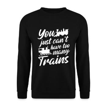 Modelleisenbahn, die man einfach nicht zu viele Züge haben kann - Unisex Pullover - Schwarz - Vorne - Alina (178cm) & Michal (187cm)