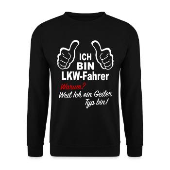 LKW Fernfahrer - Geiler LKW-Fahrer Geschenkidee - Unisex Pullover - Schwarz - Vorne - Alina (178cm) & Michal (187cm)