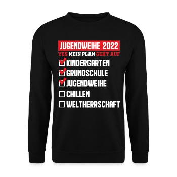 Jugendweihe 2022 - Unisex Pullover - Schwarz - Vorne - Alina (178cm) & Michal (187cm)