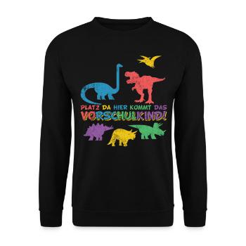 Vorschule Vorschulkind Dino Dinosaurier - Unisex Pullover - Schwarz - Vorne - Alina (178cm) & Michal (187cm)