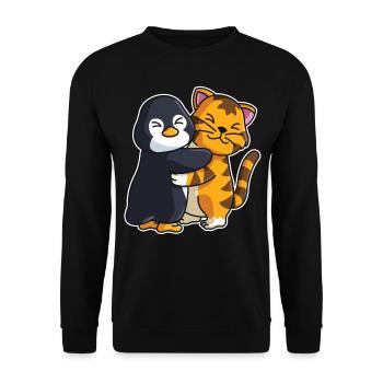 Penguin and Tiger Hug Cuddle Animals - Unisex Sweatshirt - black - Front - Alina (178cm) & Michal (187cm)