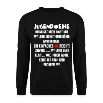 Jugendweihe 2021 | Lustiges Jugendweihe Geschenk - Unisex Pullover - Schwarz - Vorne - Alina (178cm) & Michal (187cm)