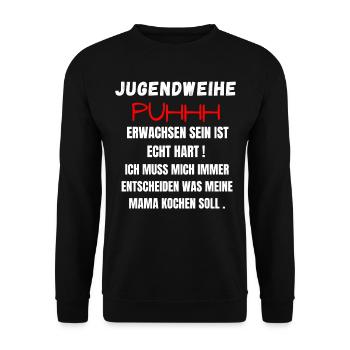 Jugendweihe 2021 | Lustiges Jugendweihe Geschenk - Unisex Pullover - Schwarz - Vorne - Alina (178cm) & Michal (187cm)