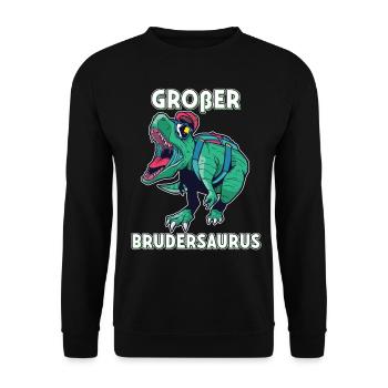 Großer Brudersaurus 2021 Bruder Dino ich werde - Unisex Pullover - Schwarz - Vorne - Alina (178cm) & Michal (187cm)