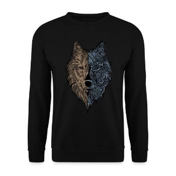 Wolf Animal Face Animal Motif Print - Unisex Sweatshirt - black - Front - Alina (178cm) & Michal (187cm)