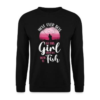 Fishing Girl Vintage Retro - Unisex Pullover - Schwarz - Vorne - Alina (178cm) & Michal (187cm)