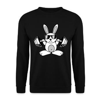 Bodybuilder Hase Fitness Kaninchen Gym Workout - Unisex Pullover - Schwarz - Vorne - Alina (178cm) & Michal (187cm)