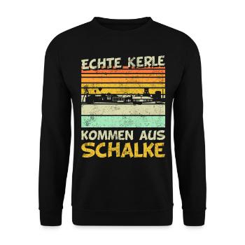 Gelsenkirchen | Echte Kerle kommen aus Schalke - Unisex Pullover - Schwarz - Vorne - Alina (178cm) & Michal (187cm)