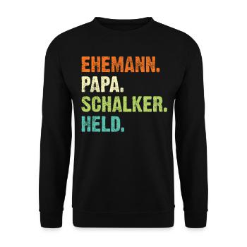 Gelsenkirchen Ehemann Papa Schalker Held Retro - Unisex Pullover - Schwarz - Vorne - Alina (178cm) & Michal (187cm)