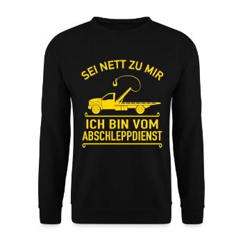 Auto Abschleppdienst Abschleppservice Abschlepper - Unisex Pullover - Schwarz - Vorne - Alina (178cm) & Michal (187cm)