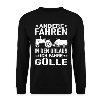 Andere Fahren in den Urlaub Ich fahre Gülle - Unisex Pullover - Schwarz - Vorne - Alina (178cm) & Michal (187cm)