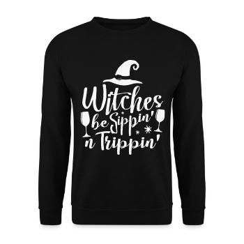 Halloween Funny Witches be sippin n trippin - Unisex Sweatshirt - black - Front - Alina (178cm) & Michal (187cm)