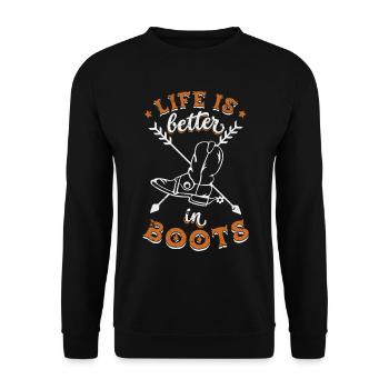 Rodeo Western Life Is Better In Boots - Unisex Sweatshirt - black - Front - Alina (178cm) & Michal (187cm)