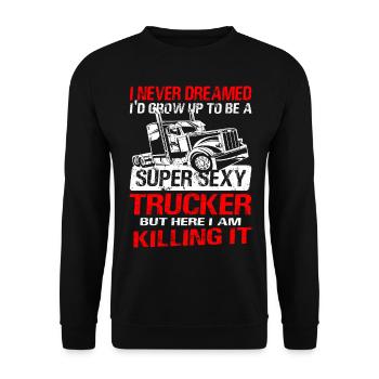 Lkw-Fahrer Kraftfahrer - Super Sexy Trucker - Unisex Pullover - Schwarz - Vorne - Alina (178cm) & Michal (187cm)