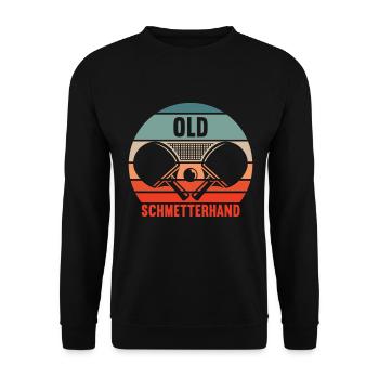 Tischtennis Retro Spieler Old Schmetterhand - Unisex Pullover - Schwarz - Vorne - Alina (178cm) & Michal (187cm)