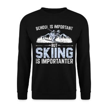 School is important Skiing is more important - Unisex Sweatshirt - black - Front - Alina (178cm) & Michal (187cm)