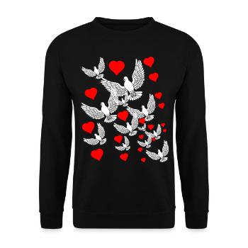 Friedenstauben Herzen Weltfrieden Friedensbewegung - Unisex Pullover - Schwarz - Vorne - Alina (178cm) & Michal (187cm)