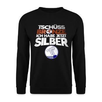 Schwimmer Schwimmprüfung Silber Geschenk - Unisex Pullover - Schwarz - Vorne - Alina (178cm) & Michal (187cm)