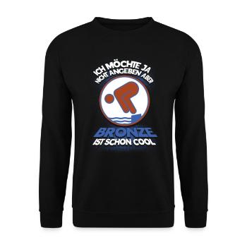 Schwimmen Schwimmer Bronze Geschenk - Unisex Pullover - Schwarz - Vorne - Alina (178cm) & Michal (187cm)