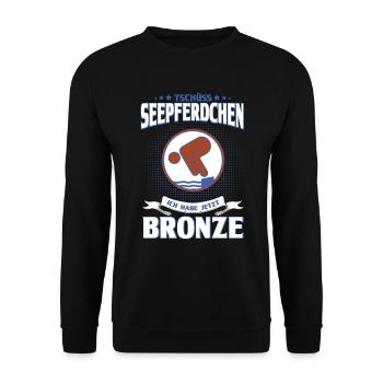 Schwimmer Schwimmprüfung Bronze Geschenk - Unisex Pullover - Schwarz - Vorne - Alina (178cm) & Michal (187cm)