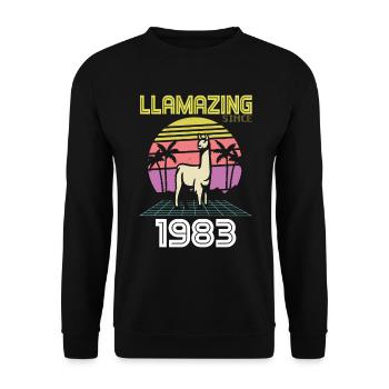 Llamazing Since born 1983 Birthday 38 years - Unisex Sweatshirt - black - Front - Alina (178cm) & Michal (187cm)