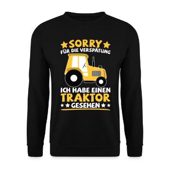Traktor Trecker Ich habe einen Traktor gesehen - Unisex Pullover - Schwarz - Vorne - Alina (178cm) & Michal (187cm)