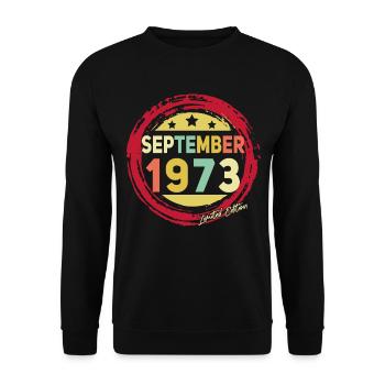 Born in September 1973 Vintage - Unisex Sweatshirt - black - Front - Alina (178cm) & Michal (187cm)