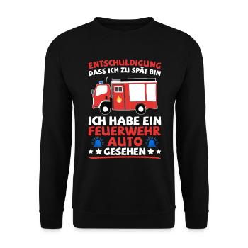 Feuerwehr Feuerwehrauto Feuerwehrmann lustig - Unisex Pullover - Schwarz - Vorne - Alina (178cm) & Michal (187cm)