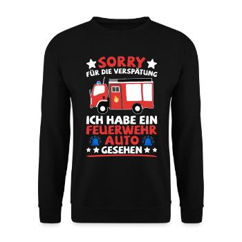Feuerwehr Feuerwehrauto Feuerwehrmann lustig - Unisex Pullover - Schwarz - Vorne - Alina (178cm) & Michal (187cm)