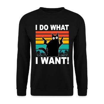 I Do What I Want Cats Saying Vintage Cat - Unisex Sweatshirt - black - Front - Alina (178cm) & Michal (187cm)