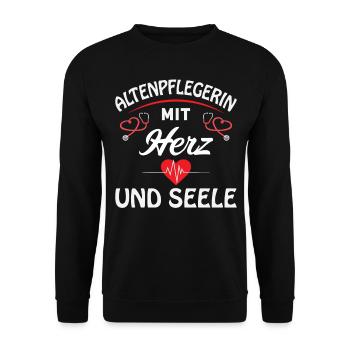Altenpflegerin Altenpfleger Pfleger Pflegehelfer - Unisex Pullover - Schwarz - Vorne - Alina (178cm) & Michal (187cm)
