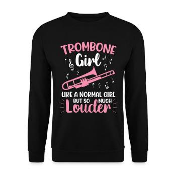 Posaune Blasinstrument Trombone Girl - Unisex Pullover - Schwarz - Vorne - Alina (178cm) & Michal (187cm)