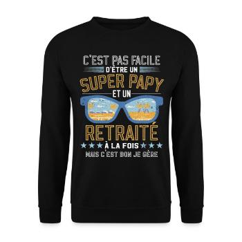 Papy Papou Retraite Grand-père Retraité - Sweat-shirt Unisexe - noir - Devant - Alina (178cm) & Michal (187cm)