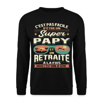 Papy Papou Retraite Grand-père Retraité - Sweat-shirt Unisexe - noir - Devant - Alina (178cm) & Michal (187cm)