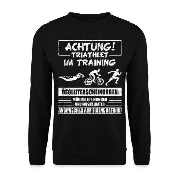 Lustiges Triathlon Triathlet Sprüche Geschenk - Unisex Pullover - Schwarz - Vorne - Alina (178cm) & Michal (187cm)