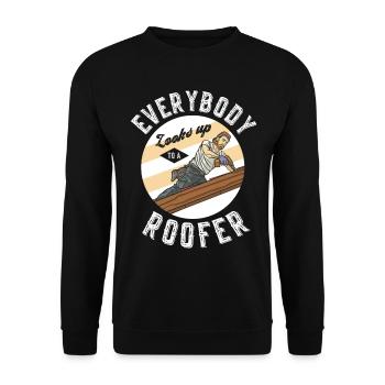 Couvreur Drôle Everybody looks up to a roofer - Sweat-shirt Unisexe - noir - Devant - Alina (178cm) & Michal (187cm)
