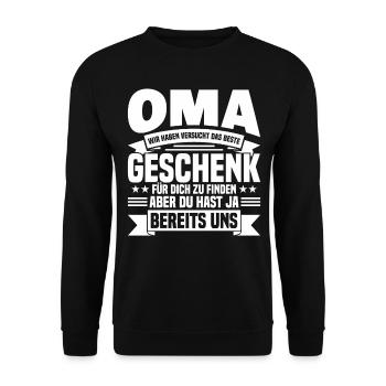 Oma lustiger Spruch Geburtstag Geschenk - Unisex Pullover - Schwarz - Vorne - Alina (178cm) & Michal (187cm)
