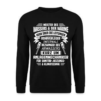 Heizungsbauer Heizungsbau Heizungsinstallateur - Unisex Pullover - Schwarz - Vorne - Alina (178cm) & Michal (187cm)