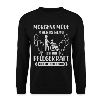 Altenpflegerin Altenpfleger Pfleger Pflegehelfer - Unisex Pullover - Schwarz - Vorne - Alina (178cm) & Michal (187cm)