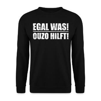 Ouzo | Egeal was! Ouzo hilft! - Unisex Pullover - Schwarz - Vorne - Alina (178cm) & Michal (187cm)