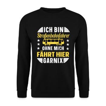 Straßenbahn Trambahn Stadtbahn Straßenbahnfahrer - Unisex Pullover - Schwarz - Vorne - Alina (178cm) & Michal (187cm)