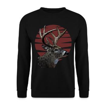 Hirsch jagdmotiv motiv tiermotiv vintage retro - Unisex Pullover - Schwarz - Vorne - Alina (178cm) & Michal (187cm)
