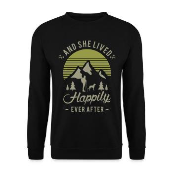 Lustiges Wandern Wandern mit Hund - Unisex Pullover - Schwarz - Vorne - Alina (178cm) & Michal (187cm)