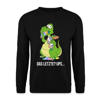 Lustiger Drachen Drache frisst Das Letzte Einhorn - Unisex Pullover - Schwarz - Vorne - Alina (178cm) & Michal (187cm)