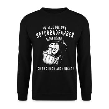 An alle die uns Motorradfahrer nicht mögen. - Unisex Pullover - Schwarz - Vorne - Alina (178cm) & Michal (187cm)