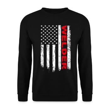 WIG Schweißer Amerika Flagge - Unisex Pullover - Schwarz - Vorne - Alina (178cm) & Michal (187cm)