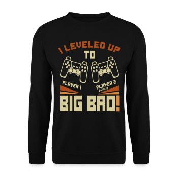 Video Gamer Gaming - I Leveled up to Big Bro - Unisex Pullover - Schwarz - Vorne - Alina (178cm) & Michal (187cm)
